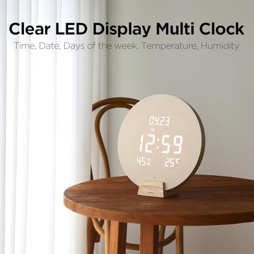 mooas Wood Moon Cordless Digital LED Wall Clock, Temperature/Humidity - Image 5