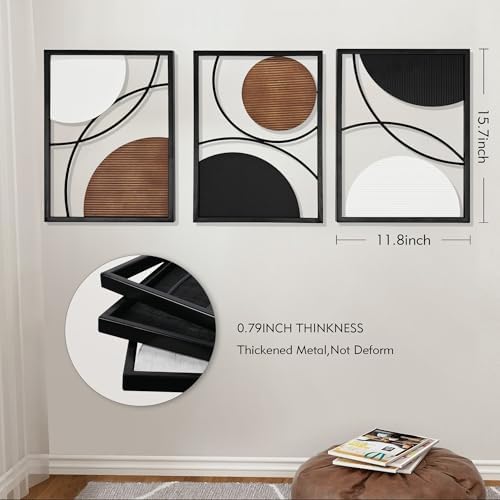 Oakrain 3 Pack Metal Wall Art, Abstract Minimalist Modern Wall Decor - Image 2