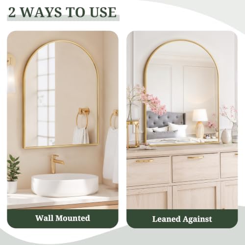 Arched Wall Mirror 38x30 Inch Gold Bathroom Vanity Mirror - Image 5