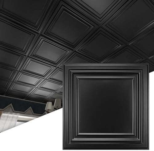 Art3d PVC Drop Ceiling Tiles 24x24 in, 192 Sq.Ft, Matte Black by Art3d