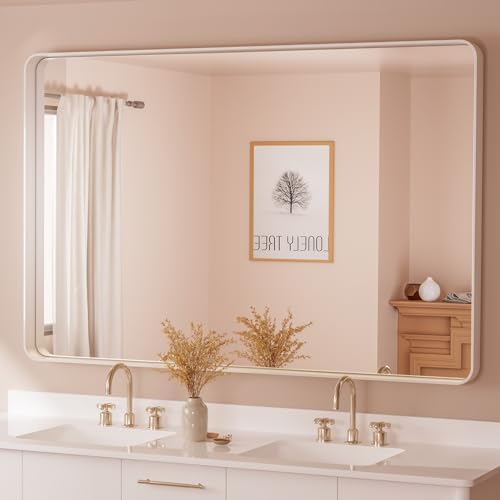 TETOTE White Framed Mirror for Bathroom 60 x 36 Metal Frame Wall Mounted by TETOTE
