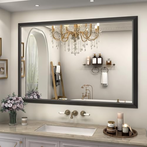 SMIROR 44x30 Matte Black Bathroom Vanity Mirror by SMIROR