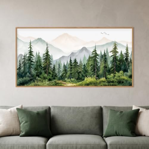 Green Forest Mountain Range Framed Canvas Wall Art -20''x40'' - Image 2