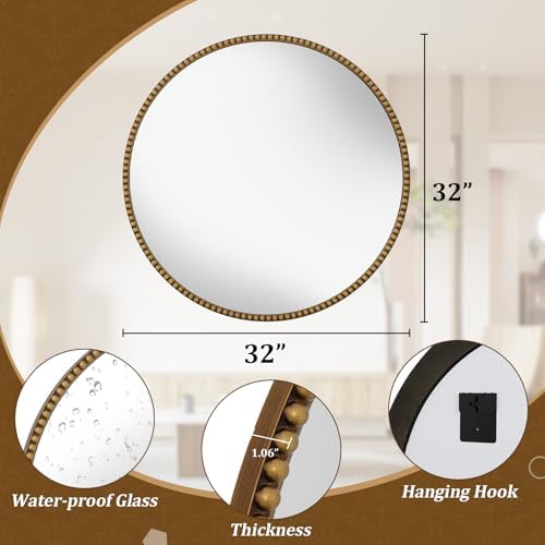 32'' Round Mirror, Beaded Circle Decorative Wall Mirror - Image 7