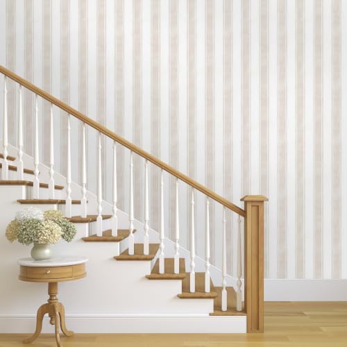 17.3" x 1200" Watercolor Neutral Striped Peel and Stick Wallpaper - Image 4