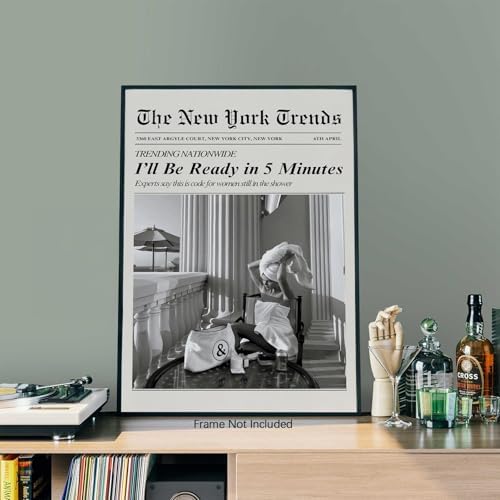 Trendy Newspaper Wall Art 24x36in Unframed Vintage Black and White Aesthetic - Image 3