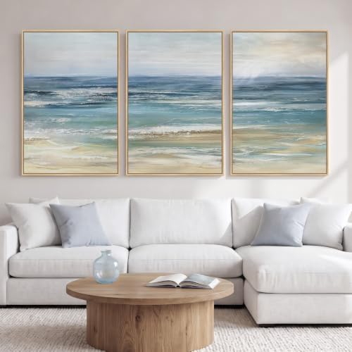 Large Framed Blue Coastal Landscape Wall Art by Cuspin