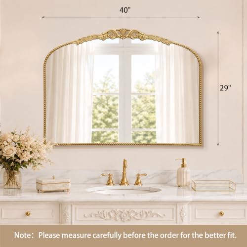 Besdomus Vintage Arched Wall Mirror: 40”x29” Rose Gold Dresser Mirror - Image 3