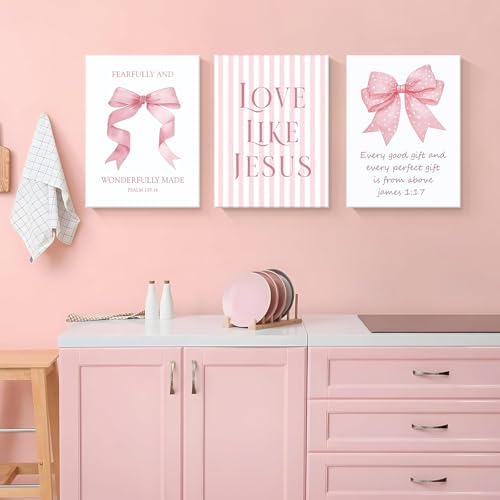3 Piece Pink Bows Wall Art for Girls Room College Gifts for Girls 12x16 In - Image 4