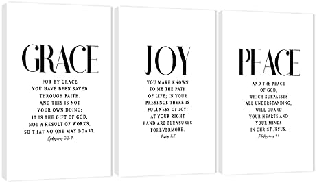 3 Piece Inspirational Wall Art White Motivational Mindset Picture, Quote "Grace by GUTTATYART