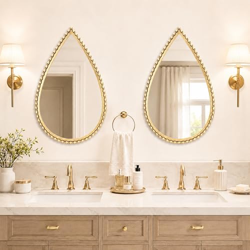 24" x 36" Teardrop Wall Mirror, Antique Gold Bold Beaded Frame - Image 2