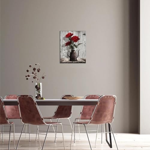 Red Rose Canvas Wall Art: Rustic Black Grey Flower Framed Bedroom Decor - Image 5