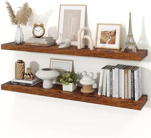 48" Brown Floating Shelves Wood Wall Shelf, Rustic Brown by Ornawit