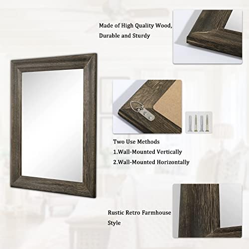Retro Wall Mirror with Wood Framed Large Rectangle Hanging Mirrors 20"x16" - Image 7