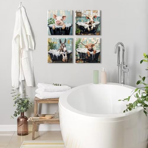 Funny Animal Bathroom Wall Art Farmhouse Cow Pictures Wall Decor Cute Highland - Image 5