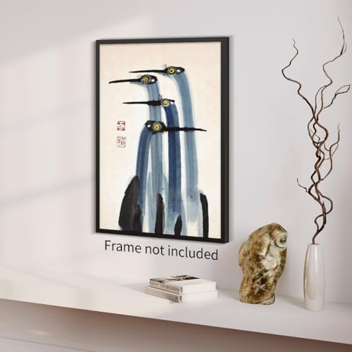 Vintage Japanese Crane Poster Antique Asian Bird Canvas Wall Art Blue - Image 4