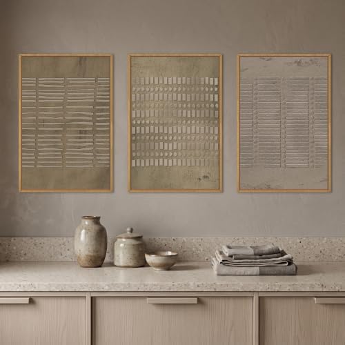 Aryroi Large Abstract Brown Beige Framed Canvas Wall Art Set- 24"x36"x3 - Image 2