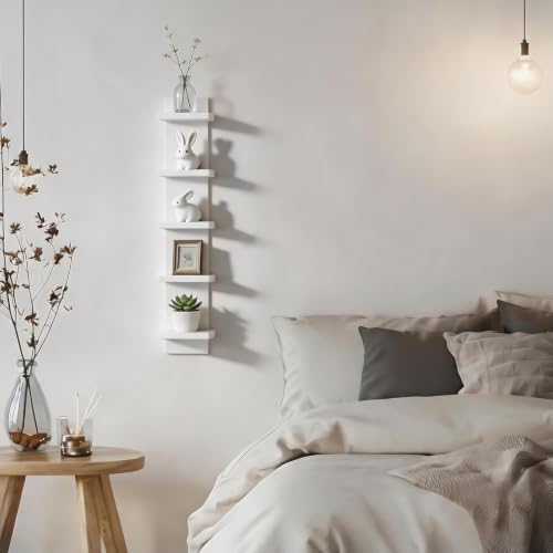 Homaterial 5 Tier Wall Shelf Unit, Small White Vertical Floating Shelf - Image 2