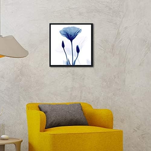 Pyradecor Black Framed Canvas Wall Art Blue Flickering Flower Modern Grace - Image 2
