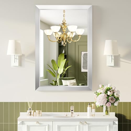Bathroom Mirror for Over Sink, 22x30Inch Silver Thick Anti-Rust Metal Frame by ERZERTBathroomMirrors