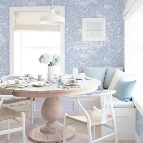 Dimoon 17.3" X 78.7" Peel and Stick Wallpaper Blue White Modern Forest Floral - Image 4