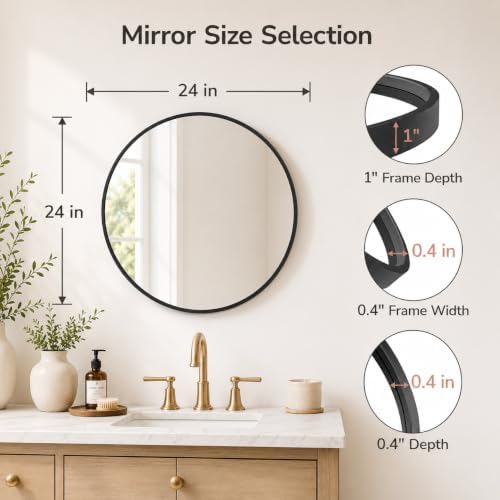 USHOWER 2 Pack 24 Inch Round Bathroom Mirrors - Image 2