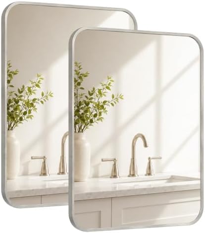 2-Pack 22x30 Inch Brushed Nickel Rounded Rectangle Vanity Mirrors by Pocetry