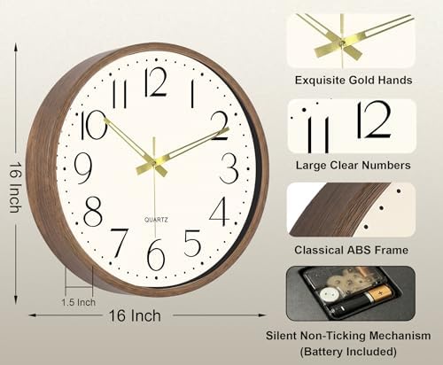 2 Pack 16 Inch Wall Clock, Silent Analog Clock Battery Operated - Image 3