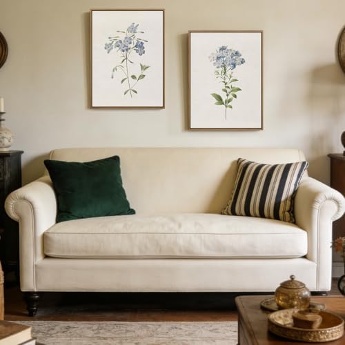 JOWOROLO Framed Floral Botanical Wall Art Blue Flowers Canvas Painting Prints - Image 4