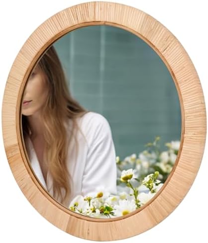 FUIN 20" Boho Round Rattan Mirror – Handwoven Wicker Wall Mirror - Image 3