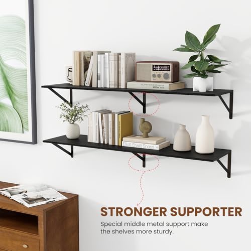 Heimlove 44W x 12D Deep Floating Shelves Set of 2 Black - Image 5