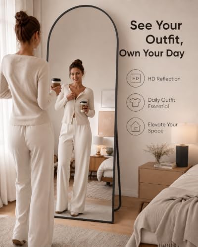 Simple Deluxe 68"x25" Arched Full Length Mirror–Black Aluminum Alloy Floor - Image 2