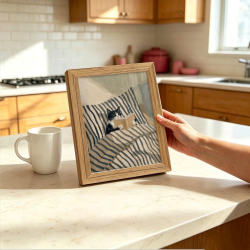 Framed Whimsical Wall Art Tuxedo Cat Reading Book Canvas Print Decor - Image 2