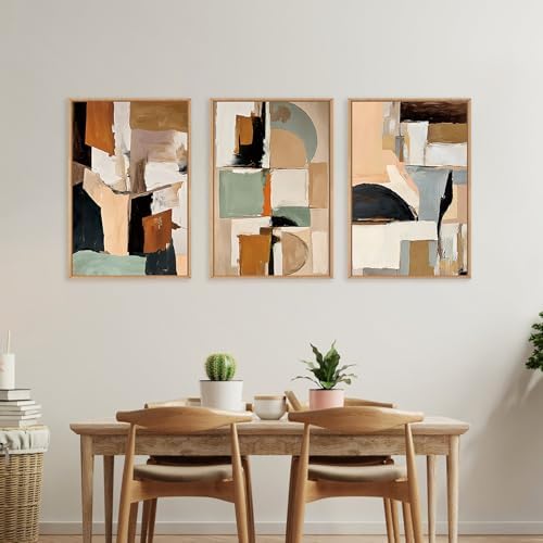 LHIUEM Large Abstract Color Block Framed Canvas Wall Art Set, Colorful Brush - Image 3