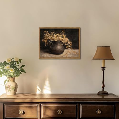 Framed Vintage Floral Wall Art, 3D Textured Sandstone Dark Still Life Flowers - Image 4