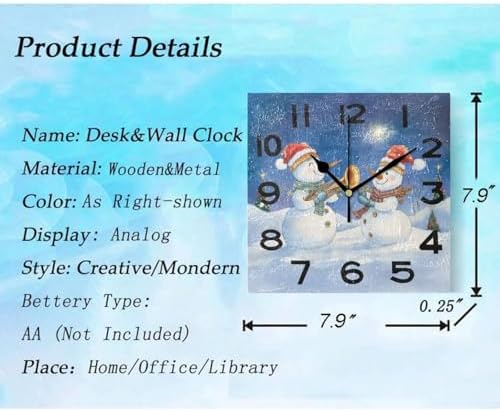 Moderate 8 Inch Square Wall Clock, Happy Snowmen Play Musical Christmas Non - Image 3