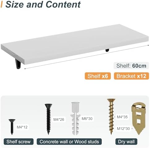 SKYSEN Floating Shelves for Wall Set of 6, 23.6in Wood Wall Shelf for Decor - Image 3