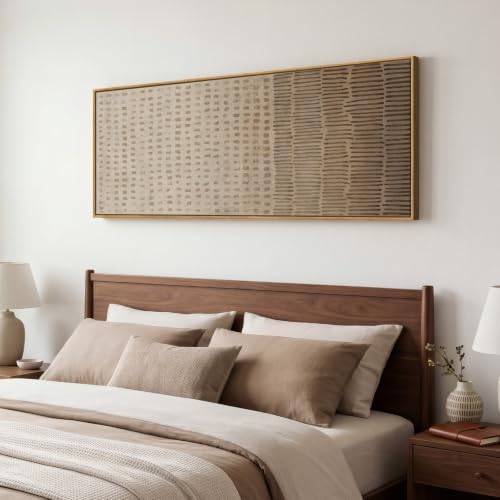 Large Framed Neutral Wabi Sabi Abstract Wall Art, Long Vertical 60x20 In - Image 3