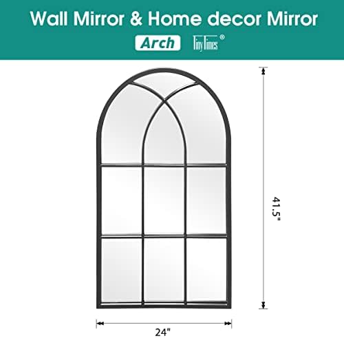 42"x 24" Arched Mirror, Window Wall Mirror, Windowpane Vanity Mirror, Metal - Image 2