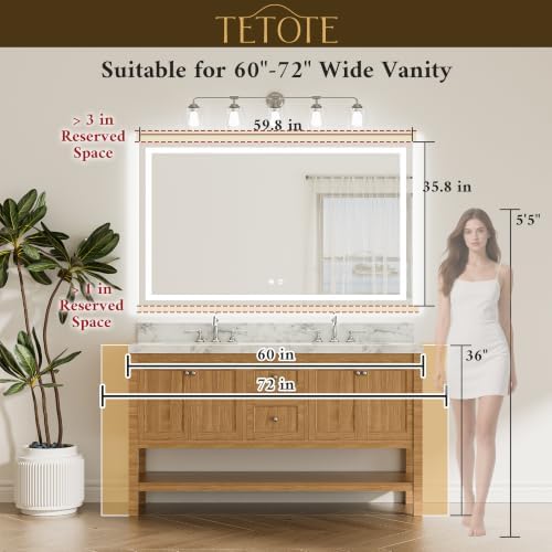 TETOTE 60 x 36 LED Lighted Bathroom Mirror - Image 5