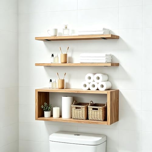 Ypvxe15.7in Floating Shelves Set of 3, Anti-Sag Bracket, Wall Storage Shelves - Image 2