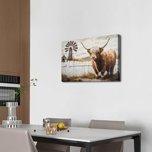 Retro Highland Cow Wall Art for Living Room Country Barn Pictures Wall Decor - Image 3