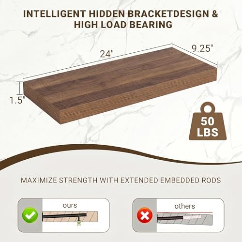 Acovy 24 Inch Floating Shelves, Wooden Shelves - Image 3