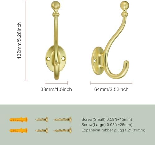 AVICCI 5 Pack Coat Hooks Brushed Gold Coat Hook, Heavy Duty Hooks Decorative - Image 2