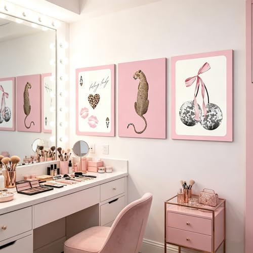 FTHMTN 3pcs Pink Cheetah Wall Art, Y2K Leopard Wrapped Canvas 16x24 inch - Image 6