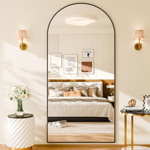 76"×35" Floor Mirror Full Length Arched Full Length Mirror Black by Unknown