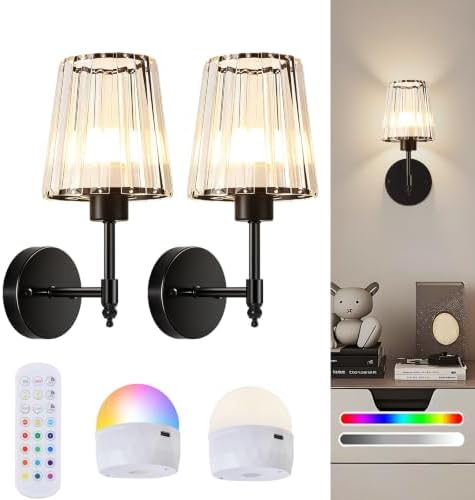 Battery Operated Wall Sconce Set of 2, Rechargeable Wireless Wall Lights by SoodMi