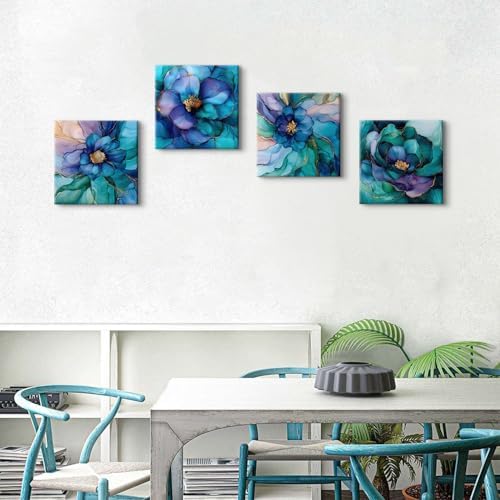 Abstract Teal Wall Art Turquoise Marble Wall Decor Teal Purple Blue and Gold - Image 3