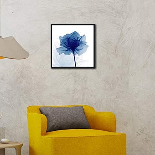 Pyradecor Black Framed Transparent Blue X-Ray Rose Canvas Wall Art, Minimalist - Image 2