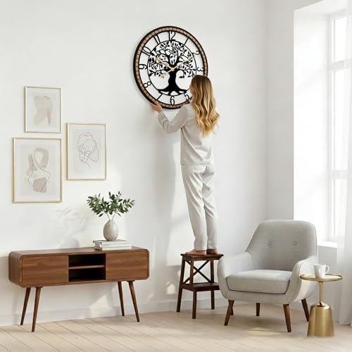 Large Wall Clock for Living Room Decor 32 Inch Tree of Life Metal Wall Art - Image 5